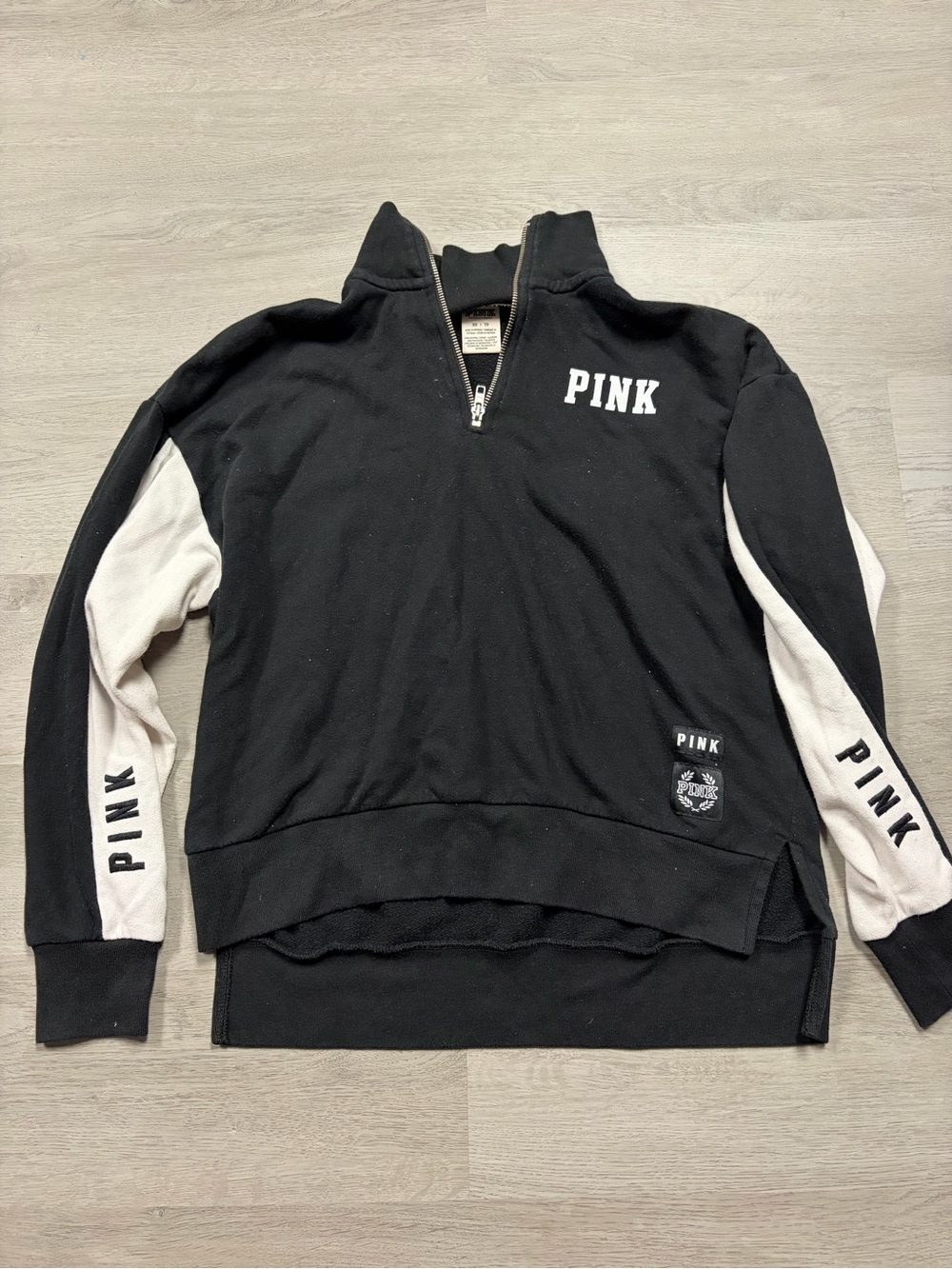 PINK Victoria's Secret Black and White Quarter-Zip Sweatshirt